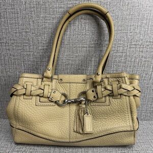 Coach Hampton Beige Leather Purse W/ Braid Accent